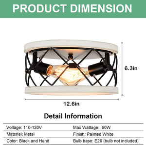 2 light round ceiling light fixture black cage Close to Ceiling Light