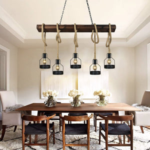 Rust farmhouse pendant light fixture for kitchen vintage 5 light black wood pendant lamp