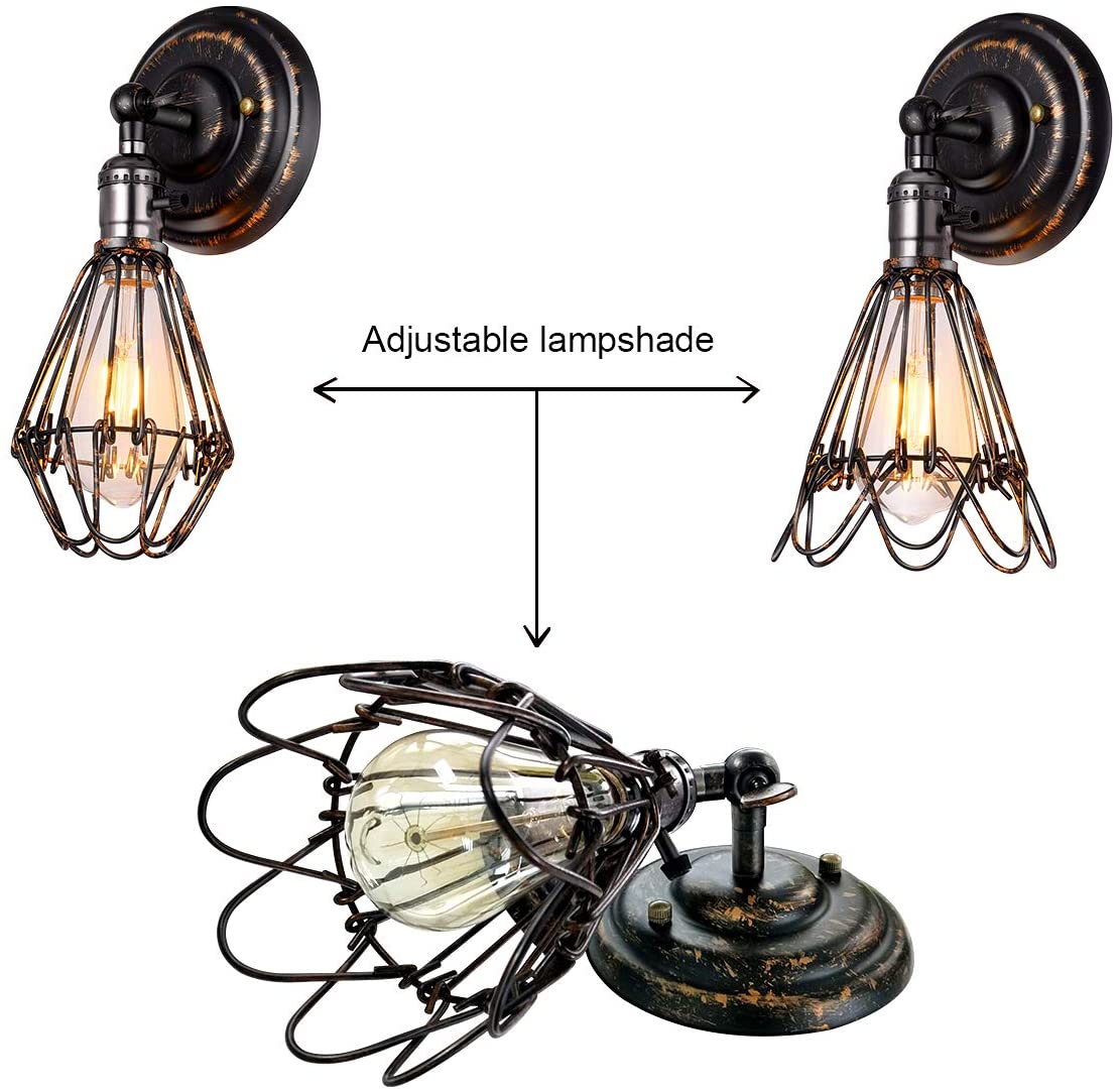 2 pack rust wall light vintage industrial wire cage wall sconce