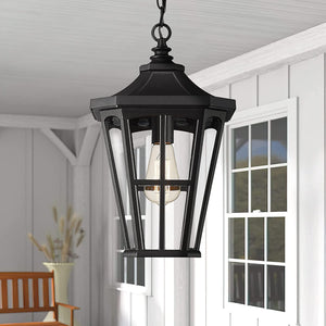 Farmhouse outdoor hanging light black exterior pendant lamp with glass shade