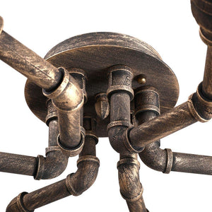 6 light industrial pipe ceiling light with rust finish