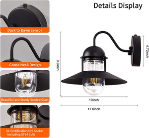 2 pack dusk to dawn outdoor lighting sall sconce black light fixture with seeded glass shade