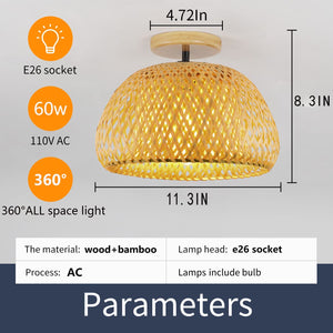 Bamboo semi flush mount ceiling lamp boho ceiling light fixture
