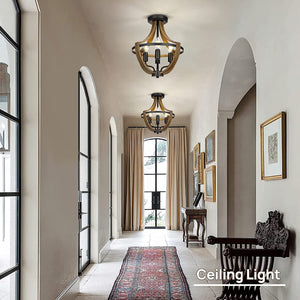 Farmhouse chandelier lighting with retro wood texture 4 light vintage pendant lighting