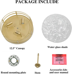 Gold Modern Flush Mount Ceiling Light Fixture Water Ripple Glass shade ceiling lamp