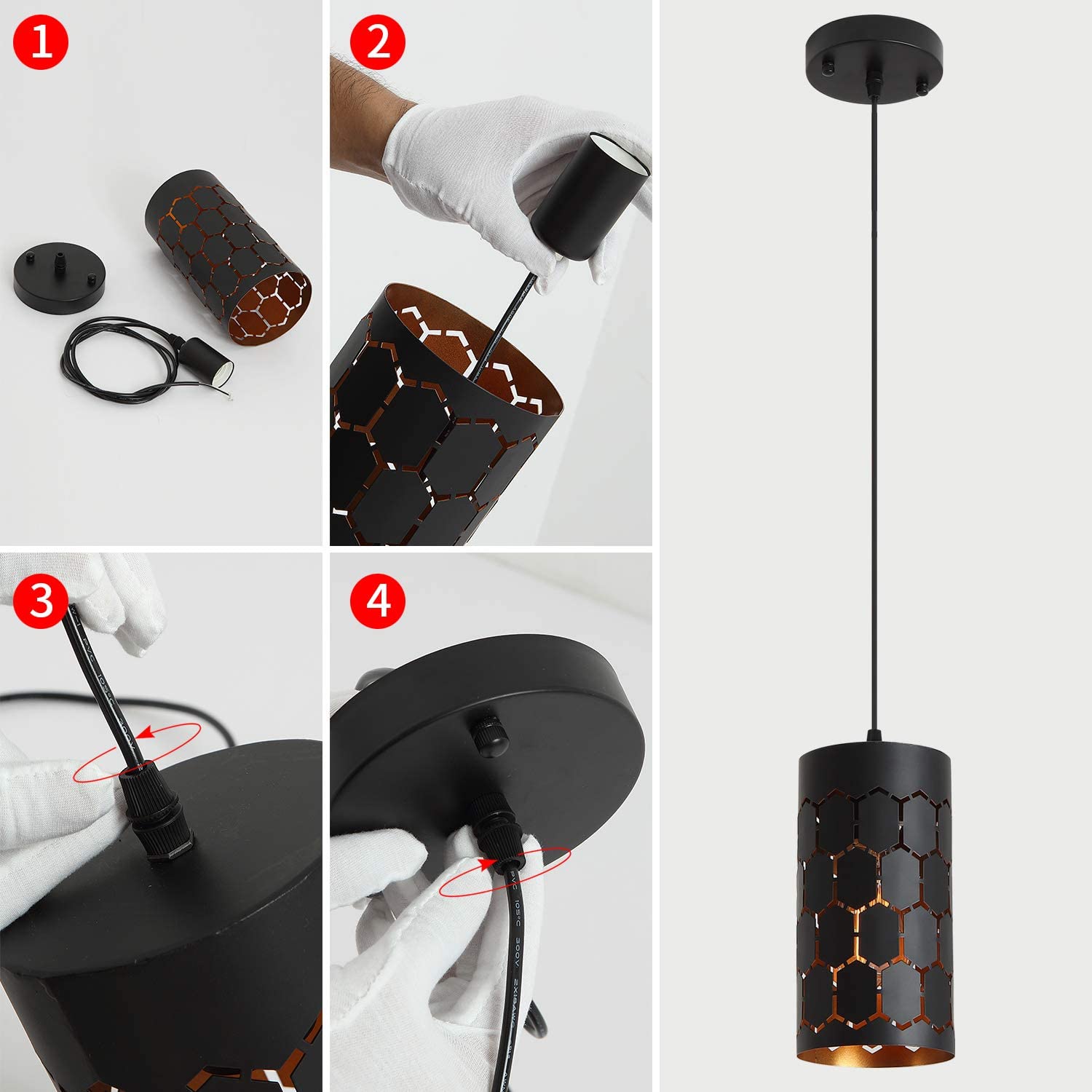 Black cylindrical pendant light mini industrial hanging lighting fixture