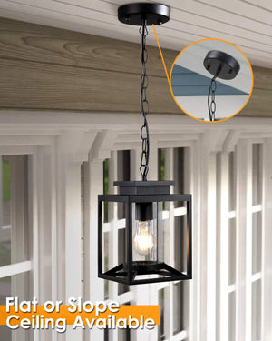 Industrial outdoor pendant light glass adjustable hanging lamp with black finish