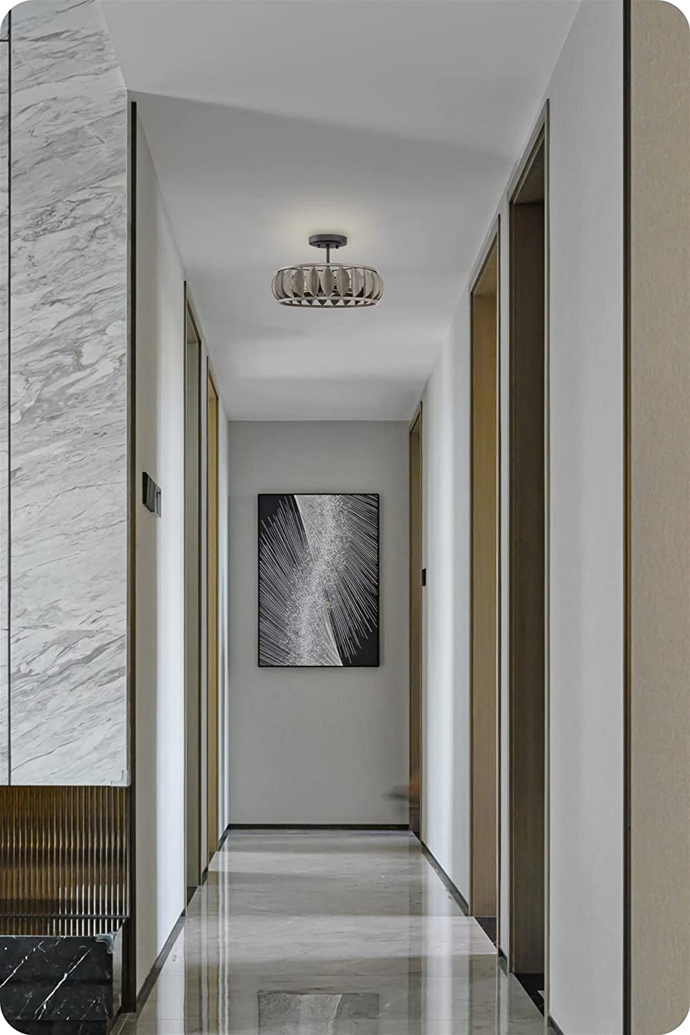 3 light modern semi flush mount light black wood left design ceiling light fixture
