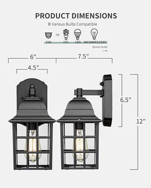 Black porch wall lights dusk to dawn exterior wall mount light fixture with glass shade