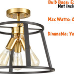 3 light semi flush mount ceiling light cage ceiling lamp with brass and black finish