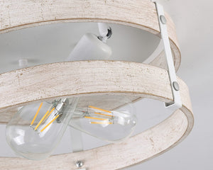 White flush mount ceiling light fixture 2 light wood drum ceiling lamp