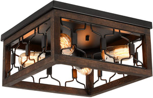 4 Lights square Ceiling Light Fixture farmhouse Vintage Industrial Close to Ceiling Lamp