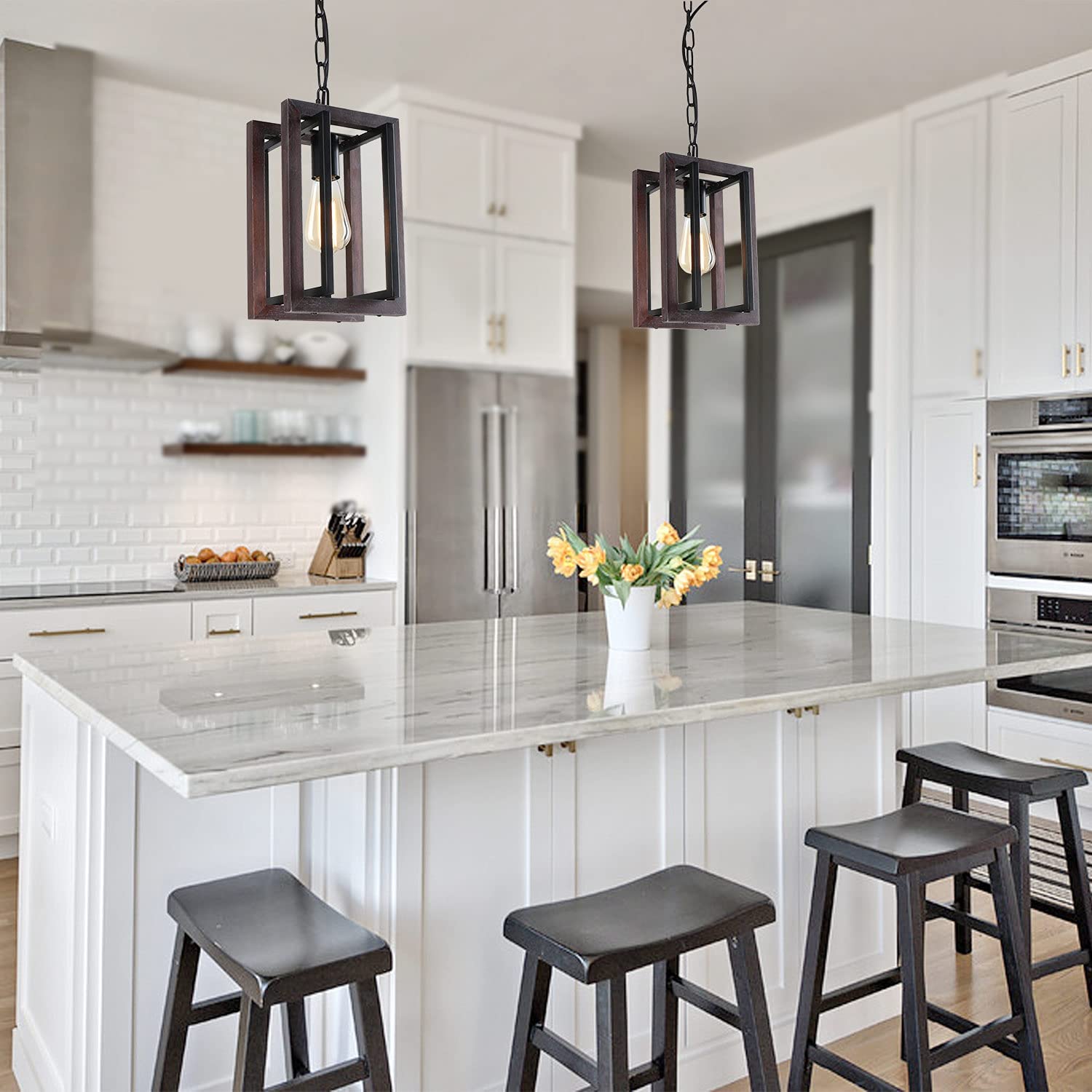 Rust square farmhouse pendant light fixture wood island chandelier