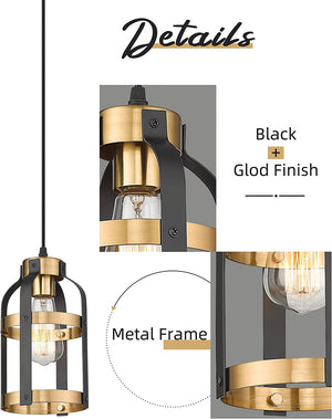 Metal cage mini pendant lighting fixture industrial hanging lamp with black and gold finish
