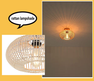 Rattan semi flush mount ceiling light farmhouse case ceiling lamp