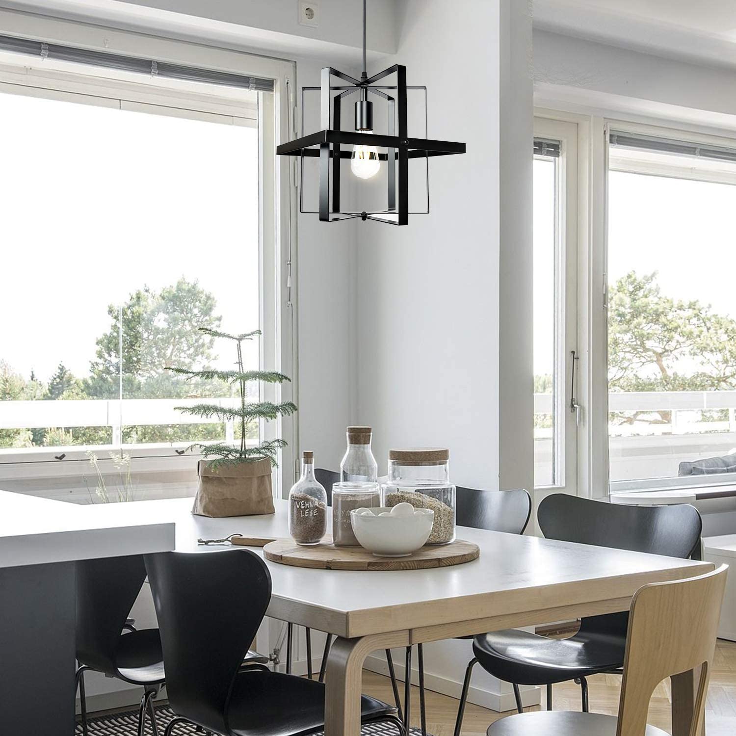 Black modern chandelier farmhouse hanging light fixture for kitchen