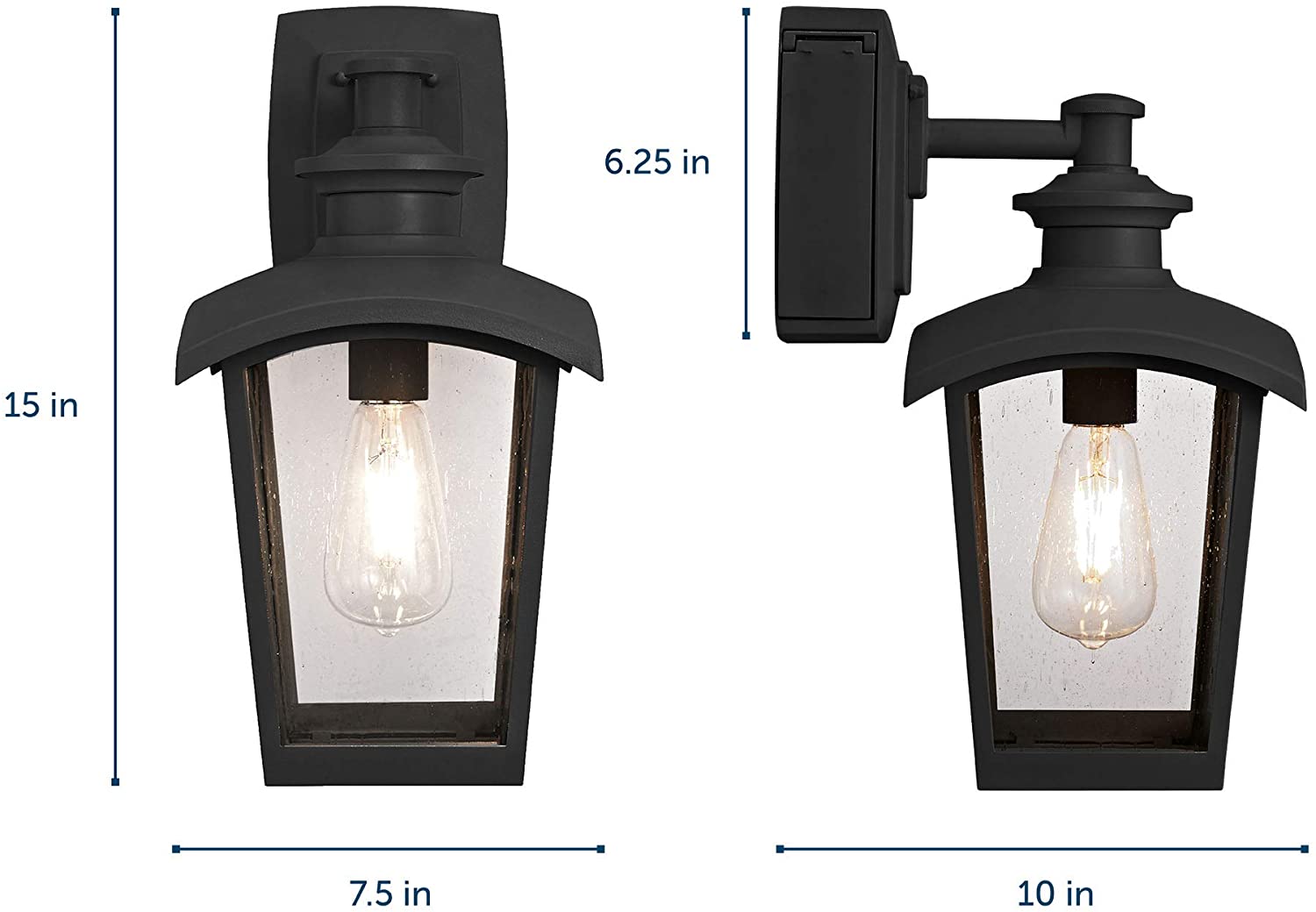 1 light lantern black wall sconce with seeded glass shade