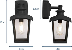 1 light lantern black wall sconce with seeded glass shade
