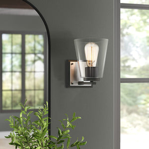 Modern wall mount light fixture indoor black glass wall sconce with nickel finish