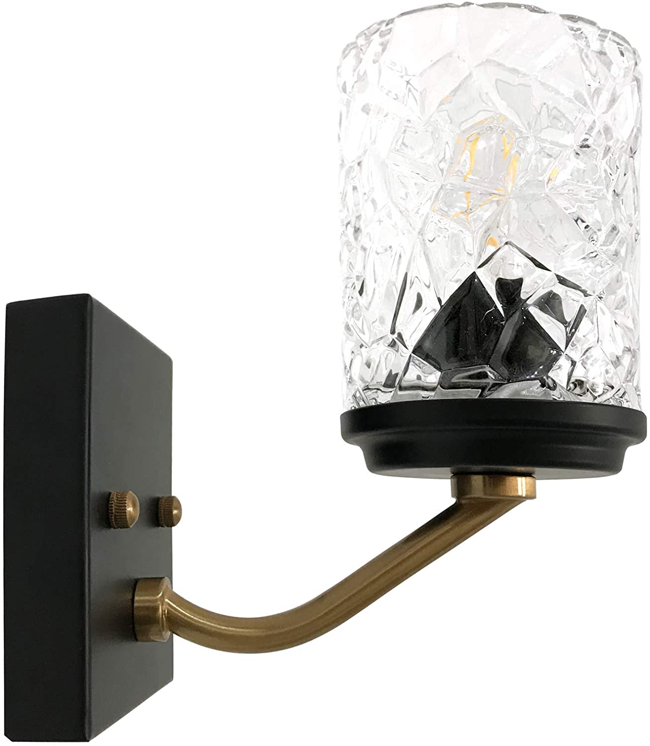 Industrial wall sconce with Black and Satin Gold Finish modern nobility wall light fixture with diamond style glass shade