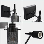 Industrial black vanity light metal mesh wall sconce with glass shade