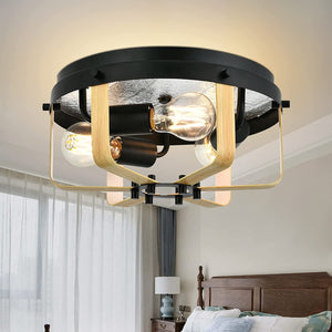 Industrial semi flush mount ceiling light 3 light cage farmhouse black ceiling lamp