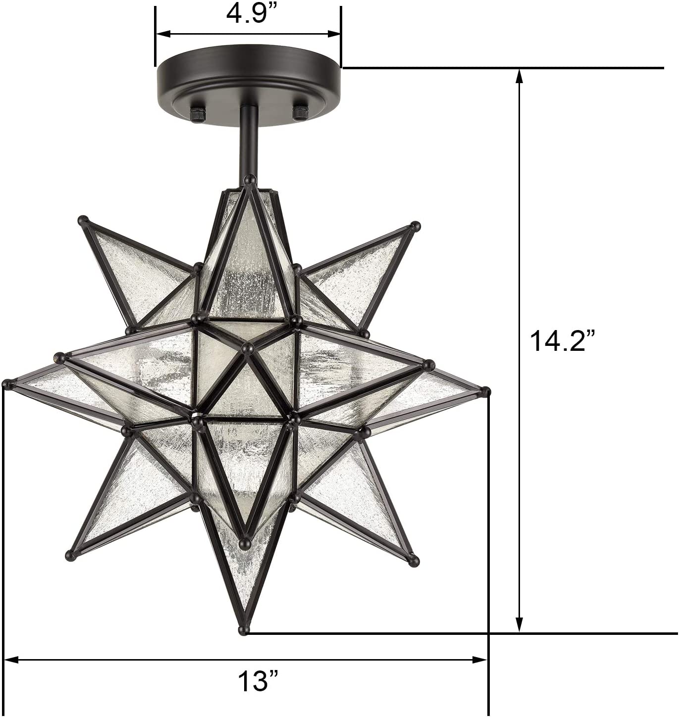 Moravian Star semi flush mount ceiling light fixture black metal ceiling lamp