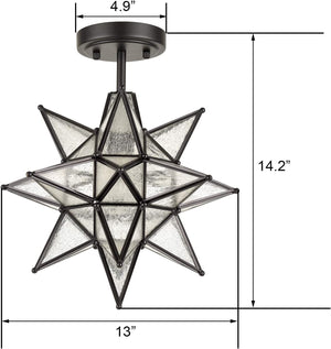 Moravian Star semi flush mount ceiling light fixture black metal ceiling lamp