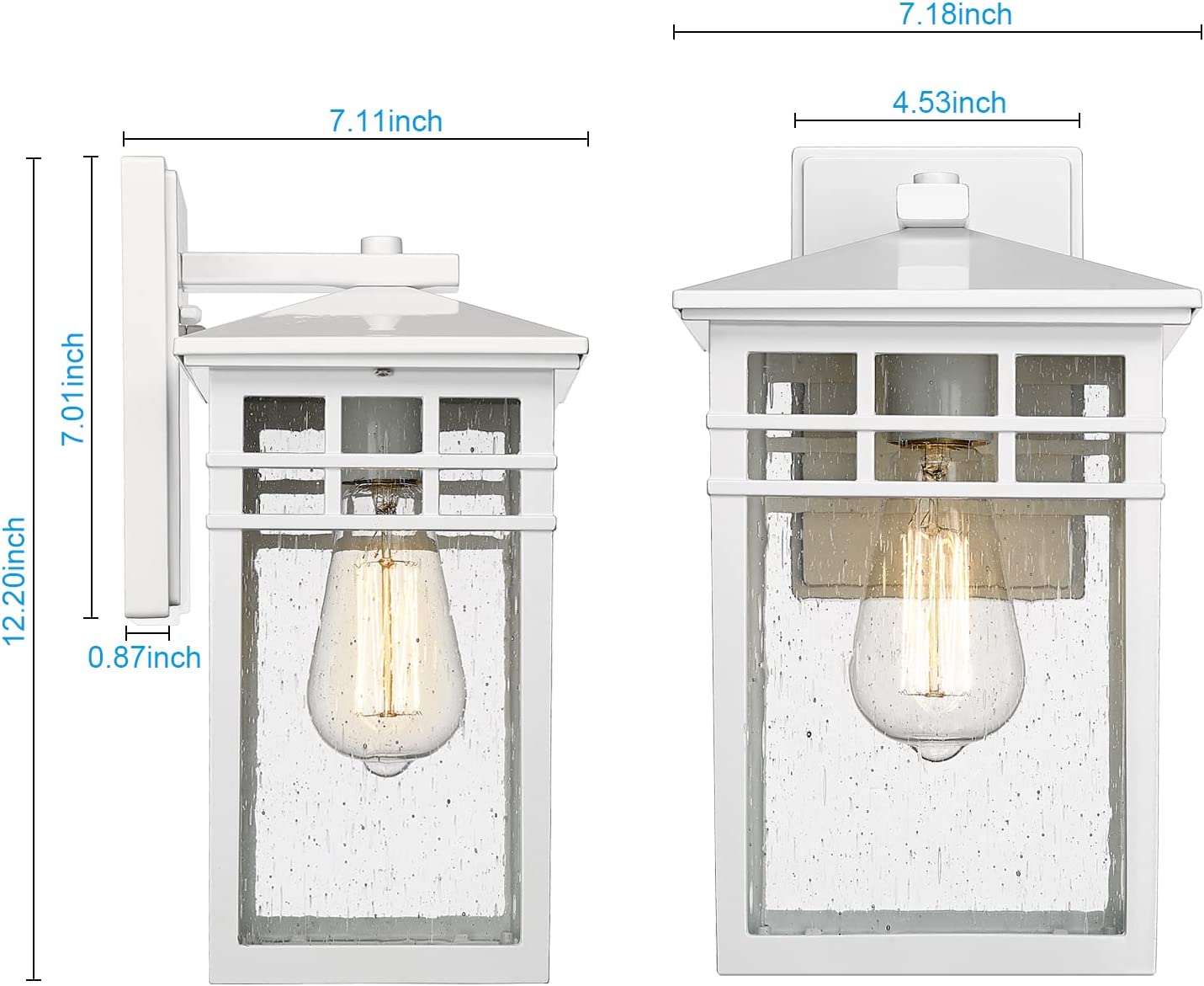White outdoor wall light fixture rust seeded glass wall mount sconce