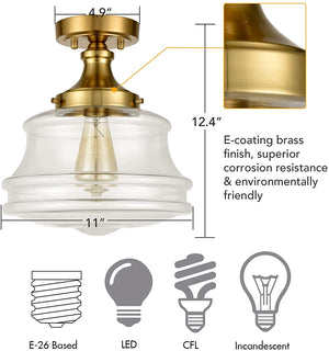 Modern Semi flush Ceiling Light fixture glass ceiling lighting with brass finish