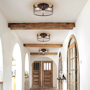 3 light rust ceiling light fixture industrial cage semi flush mount ceiling lamp farmhouse lighting