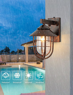 Rust outdoor house lights wall mount dusk to dawn sensor wall sconce glass outdoor light fixture
