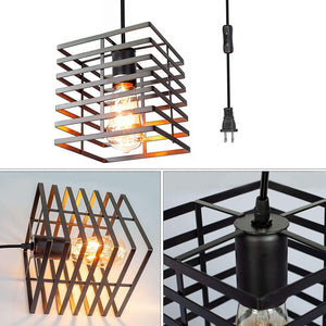 Plug in hanging lamp industrial cage pendant lights for kitchen