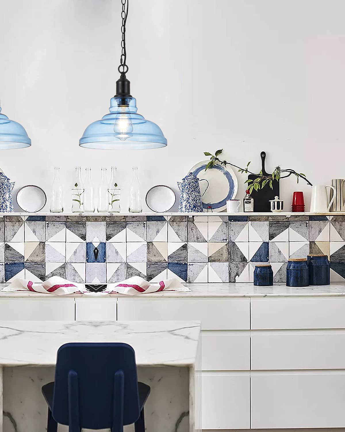 Modern kitchen sink light fixtures blue glass pendant light fixture with chain