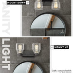 2-Light Bathroom Vanity Light Fixtures black industrial wall sconce with seeded glass