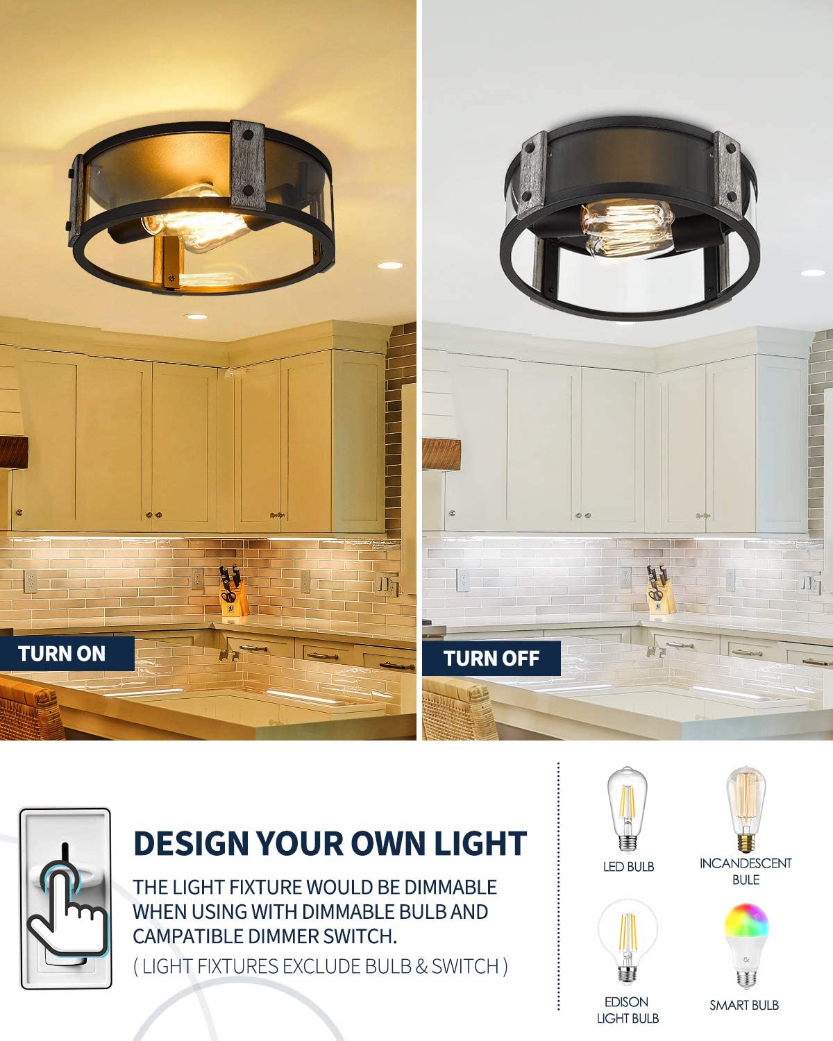 2 light ceiling lights flush mount wood glass mount light fixture