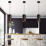 Black cylindrical pendant light mini industrial hanging lighting fixture
