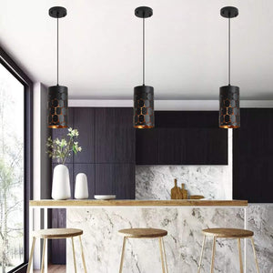 Black cylindrical pendant light mini industrial hanging lighting fixture