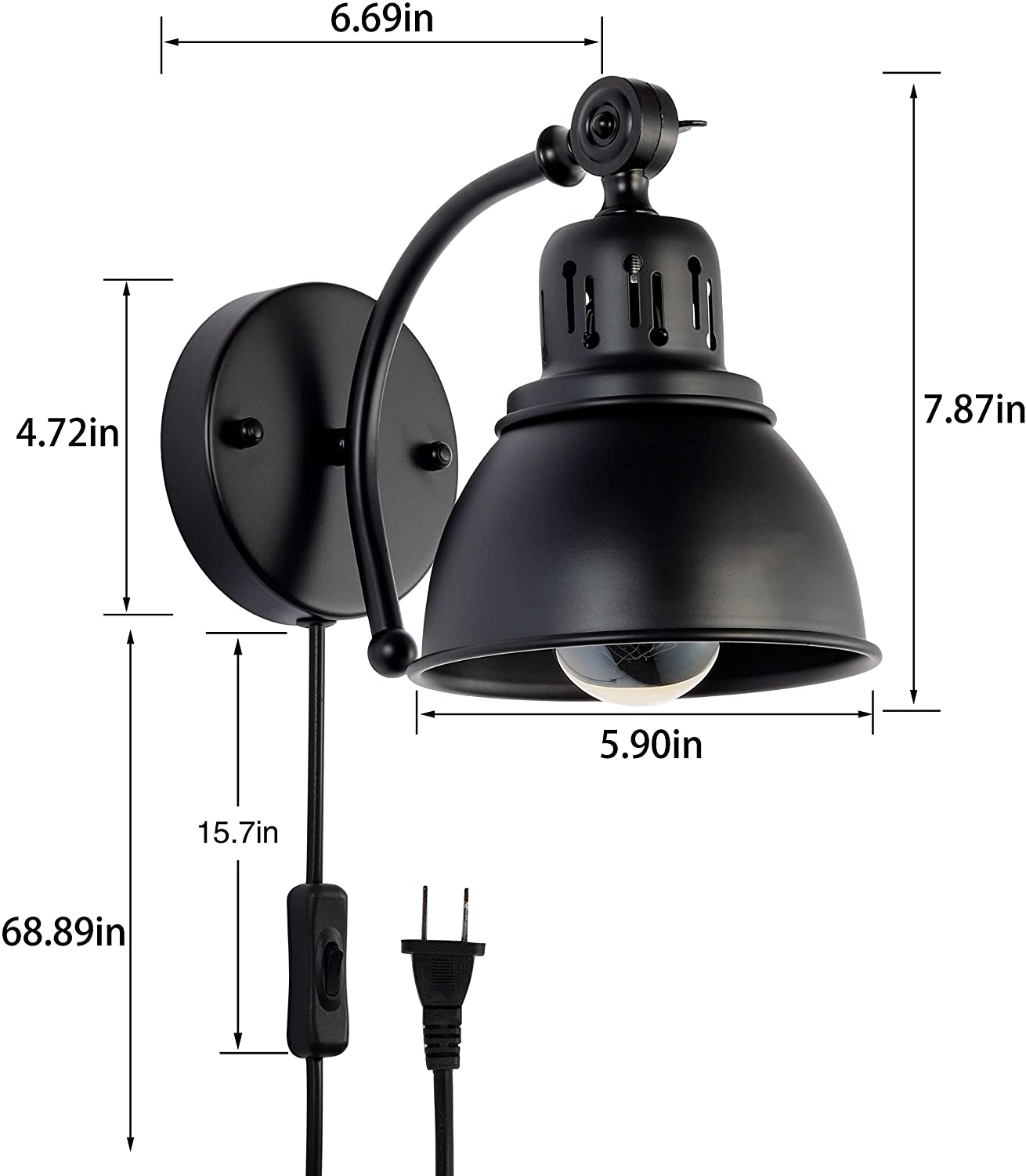 2 pack plug in  wall sconce light vintage black wall mount light fixture