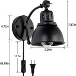 2 pack plug in  wall sconce light vintage black wall mount light fixture