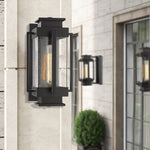 2 pack patio wall light fixture black outdoor wall mount sconce with seeded glass
