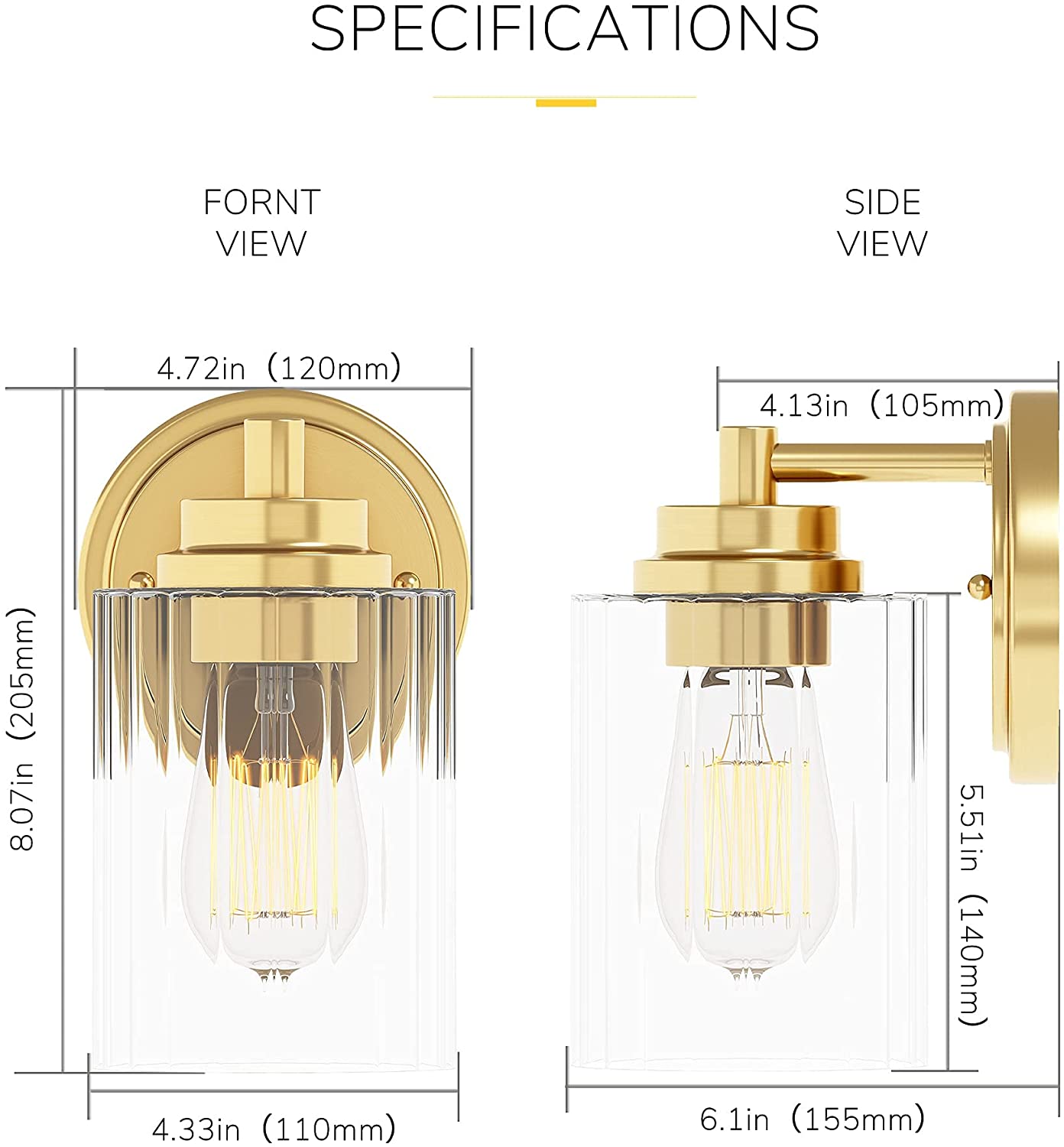 1-Light golden wall light sconces Cylinder Glass wall lamp