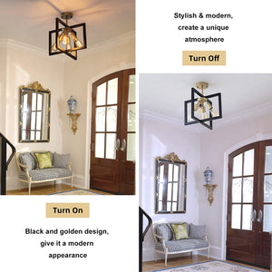 4 light industrial ceiling light fixture black and gold rectangle flush mount lighting fixture