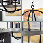 4 light lantern pendant light adjustable chandelier with wood style and black finish