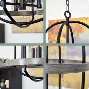 4 light lantern pendant light adjustable chandelier with wood style and black finish