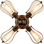 4 light oil rubbed seme flush mount, vintage industrial wire cage antique ceiling light