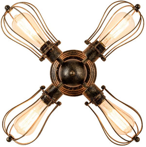 4 light oil rubbed seme flush mount, vintage industrial wire cage antique ceiling light