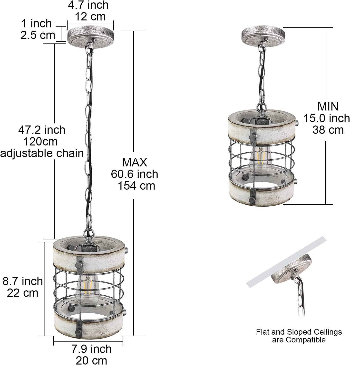 Retro industrial wood pendant light vintage cage foyer pendant lamp