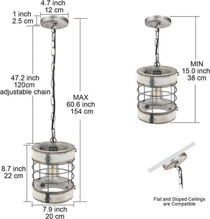 Retro industrial wood pendant light vintage cage foyer pendant lamp