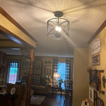 Vintage semi flush mount ceiling light black cage industrial ceiling lamp lighting